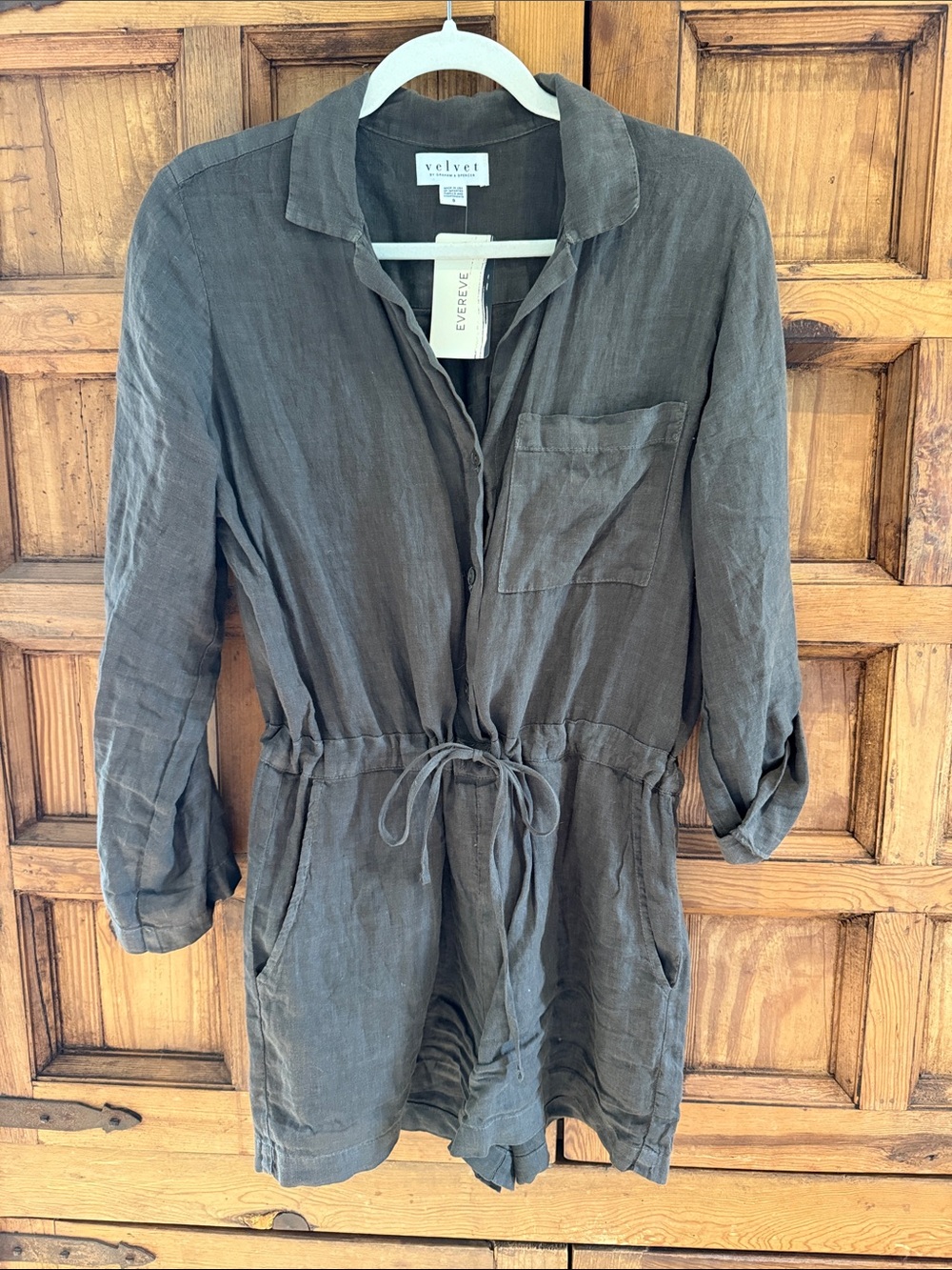 Velvet by Graham & Spencer Gray Linen Drawstring Romper